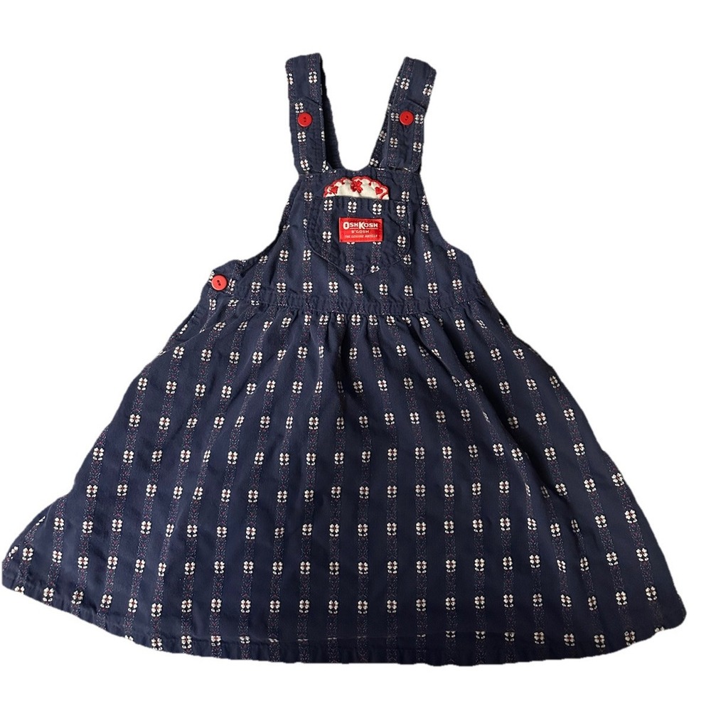Vintage 1980s Girls Oshkosh‎ BGosh Floral Jumper Dress Denim  Size 6 USA Made
